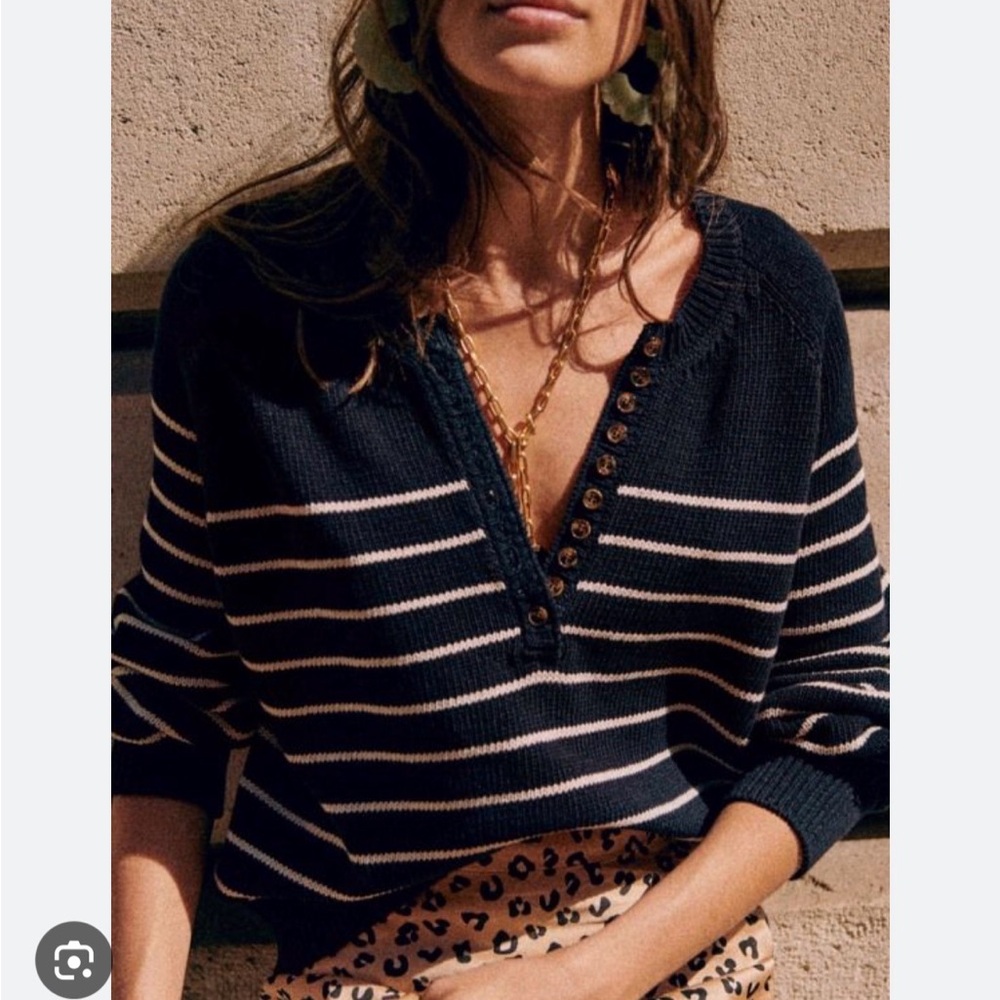 Sezane Leontine Jumper Sweater in navy blue white stripes size medium